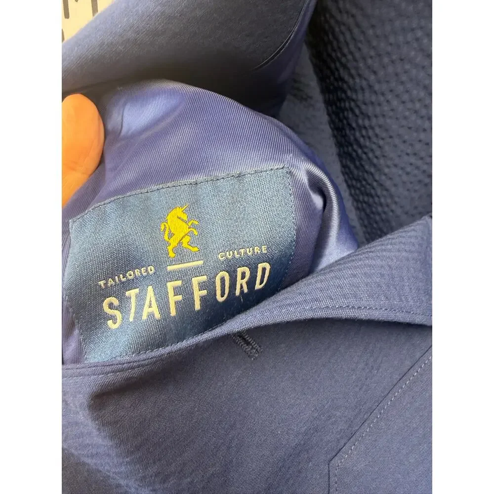 Stafford Classic Fit Seersucker Blazer Navy Blue Sport Coat Mens 44S NWT